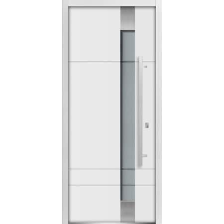 Vdomdoors Front Exterior Prehung Frosted Glass Steel Door 36x80 " Deux 1713  EnamelStainless Inserts Modern DEUX1713ED-BEM-36-LH